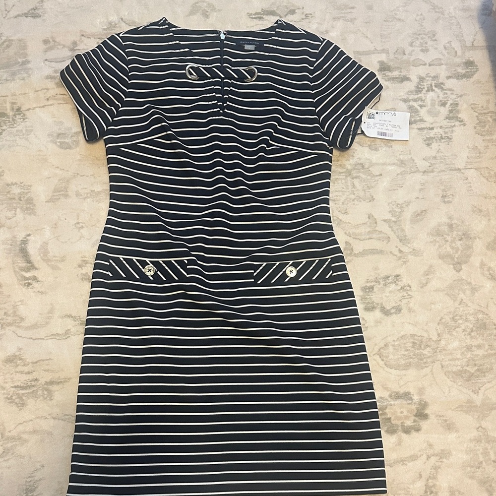 TOMMY HILFIGER Elegant Black and White Striped Dress $30